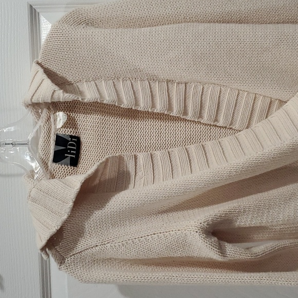 Lidi Cream cotton blend Chunky Knit Sweater Deep V Plunging Blouse top L - Picture 2 of 4